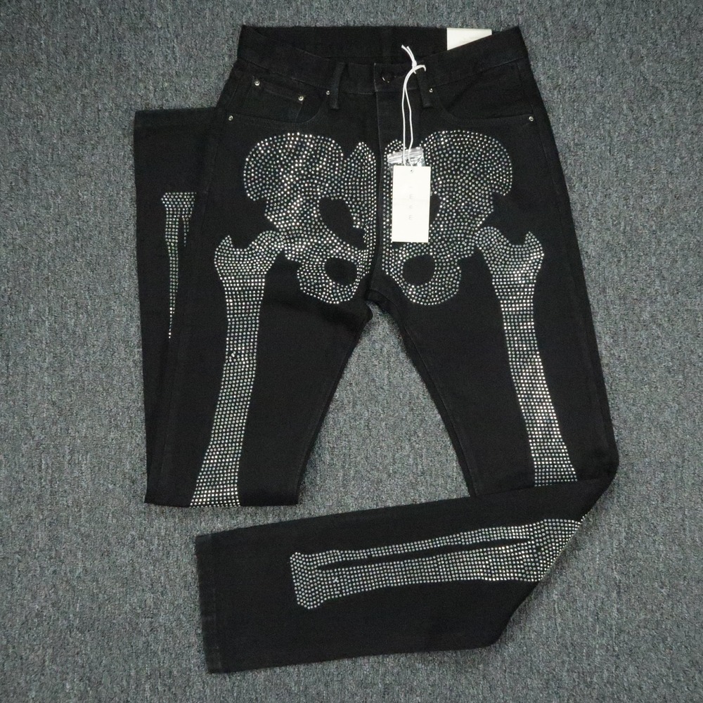 Mnml Jeans Mens 31x36 Black Skeleton Denim Rhinestone Crystal Goth Streetwear